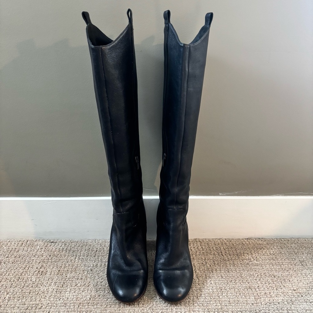 Via Spiga Black Leather Knee High Boots Block Heel Women’s Size 9 Made in Italy​ - Picture 3 of 9